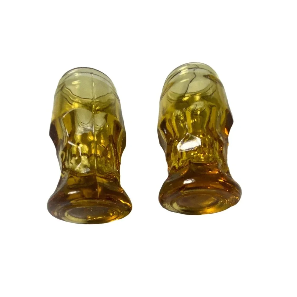 Vintage MCM Amber Glass Goblets Set of 2 Mid Century Footed Wine Water Glasses